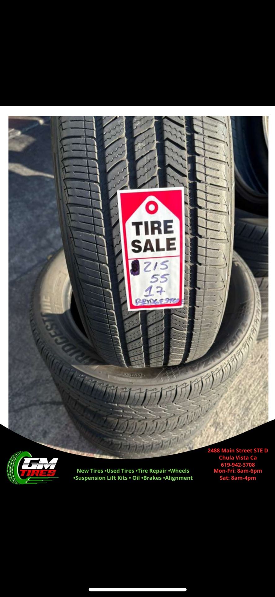 215-55-17 Bridgestone Turanza Full Used Tire Set $240 Free Mounting And Balancing