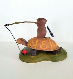 Vintage Boyds Collection Twiddles n Snapper Figurine 2002 Resin Mouse Riding Turtle Fishing