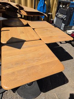 5 Wood Top Pedestal Restaurant Tables – Lot