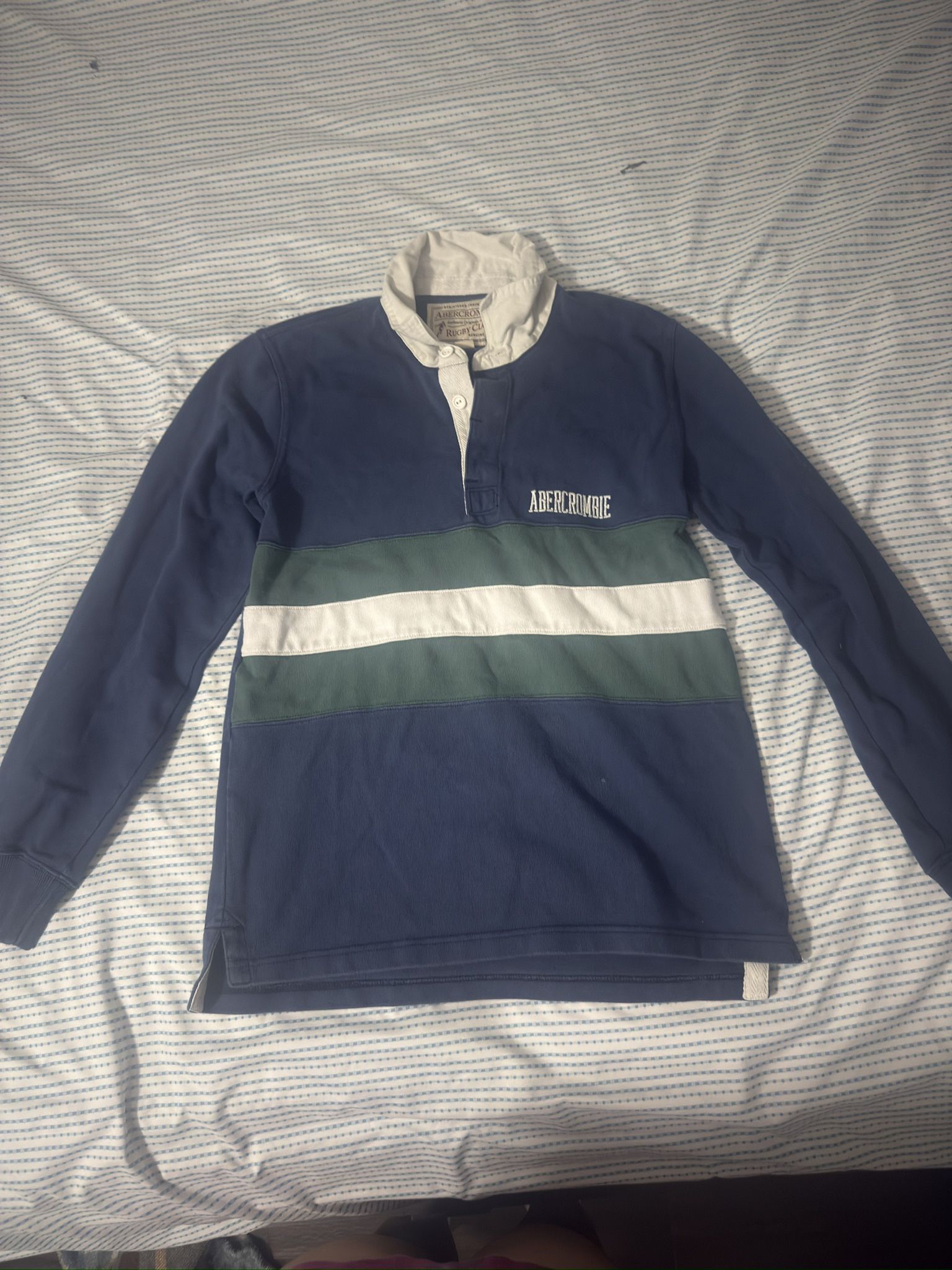 Long Sleeve Vintage Abercrombie Rugby Shirt -Small Stain on the front (shown in photos)