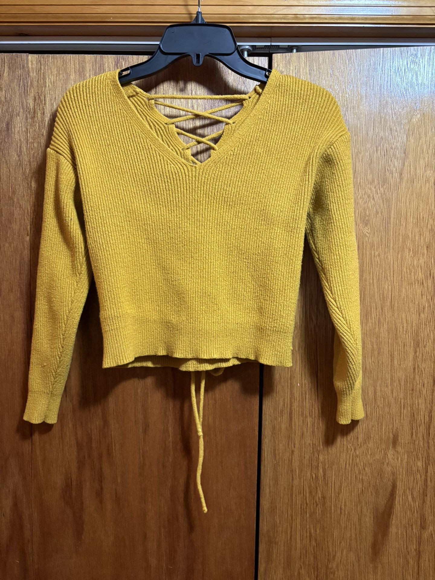Zaful Mustard Yellow Lace Up Long Sleeve Top