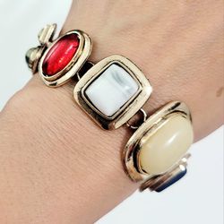 Gold with multicolored stone link bracelet Gift