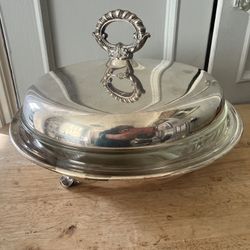 Silver Plate Covered Casserole. Footed-11.5” Diameter. In San Francisco Cash Only