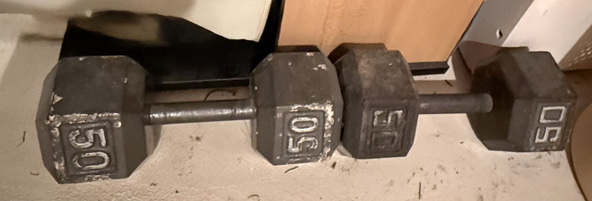 2 - 50lb Vintage Dumbbells