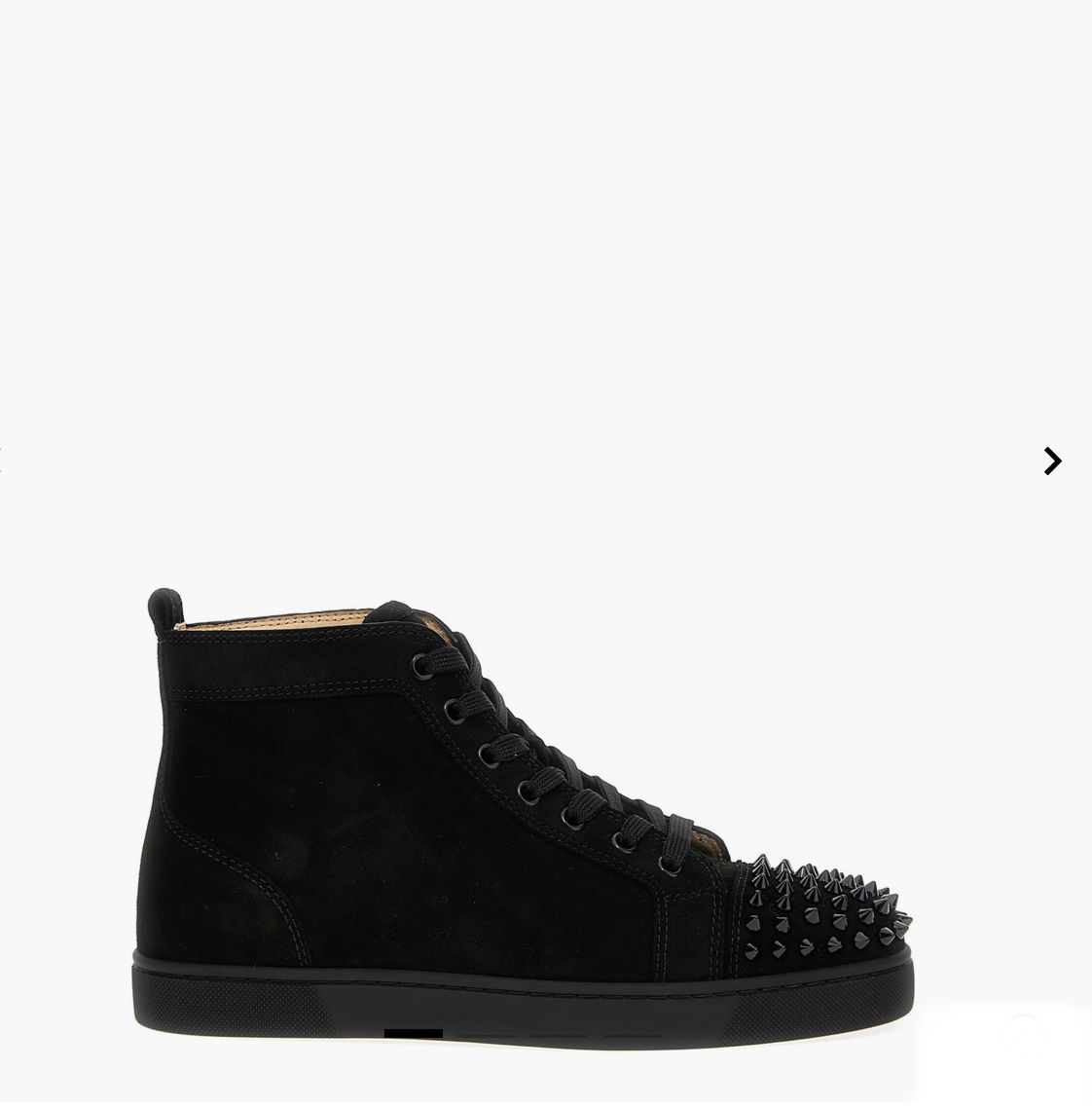 Black Christian louboutin, 'Lou Spikes Flat' suede sneakers with tonal studs on the toe, side metal logo, Size 9.5