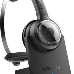 Brand New LEVN Wireless Headset with Mic for Work, Wireless Headphones with Mic (AI Noise Cancellation) & Charging Base, 45 Hours Talk Time, 
