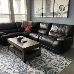 Brown Leather Couch & Coffee table & End Table 