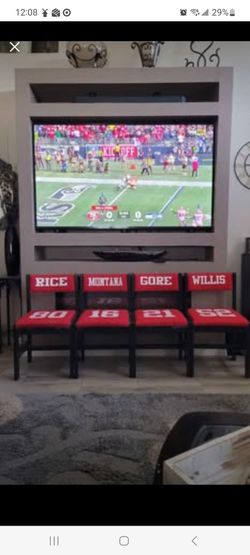Football fans San Francisco 49ers chairs. Wood with screening on cushions. Man cave! see pics