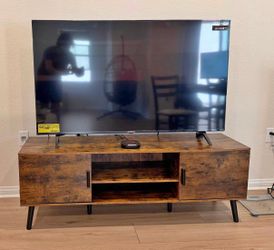 LG 55” 4k UHD AI ThinQ smart TV bundle W/ Rustic TV console - excellent condition