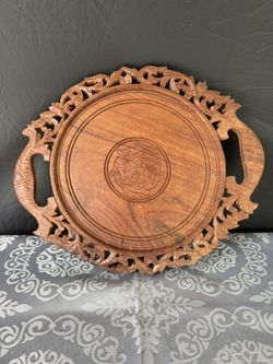 WOOD Tray, Hand Carved, Made in India, 12x10