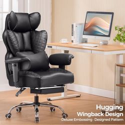 COMHOMA Big and Tall Office Chair Heavy Duty Wide Ergonomic Gaming Chair with Deluxe Embossing Designed Leather with Foot Rest,150°Reclining