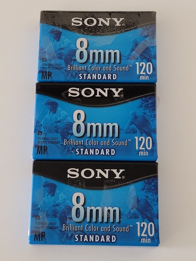 (Lot Of 3) New Sealed Sony 8mm 120 min MP Standard P6-120MPR Camcorder Tapes. This lot includes three sealed Sony 8mm 120-minute MP Standard P6-120MPR