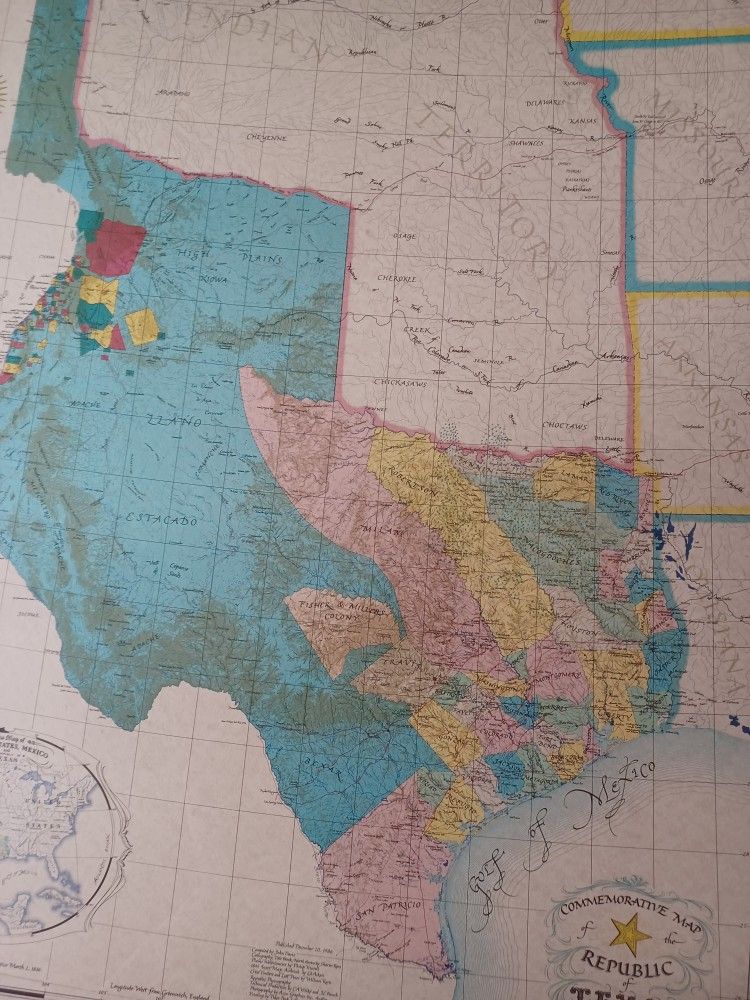 Framed Antique Texas Map