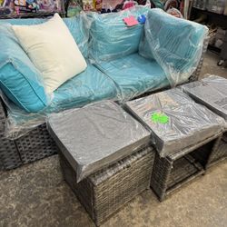 Teal Loveseat New Fully Assembled $239.99 Foot Stools $20 Each 