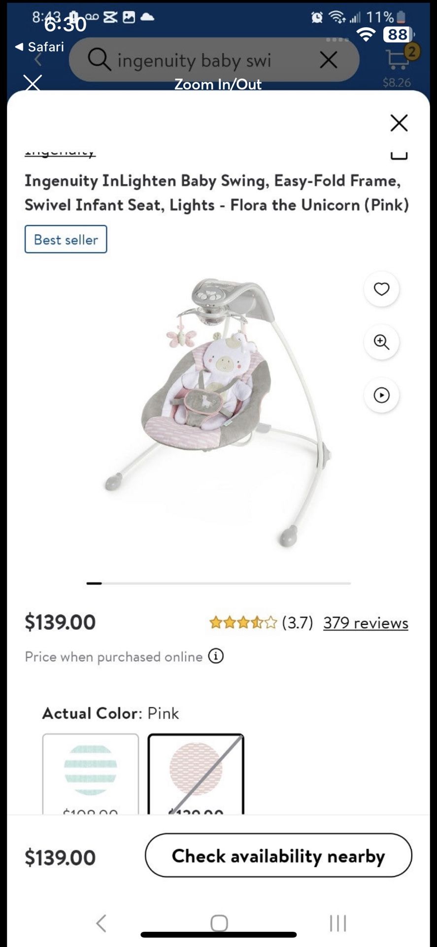 Pink Infant Swing