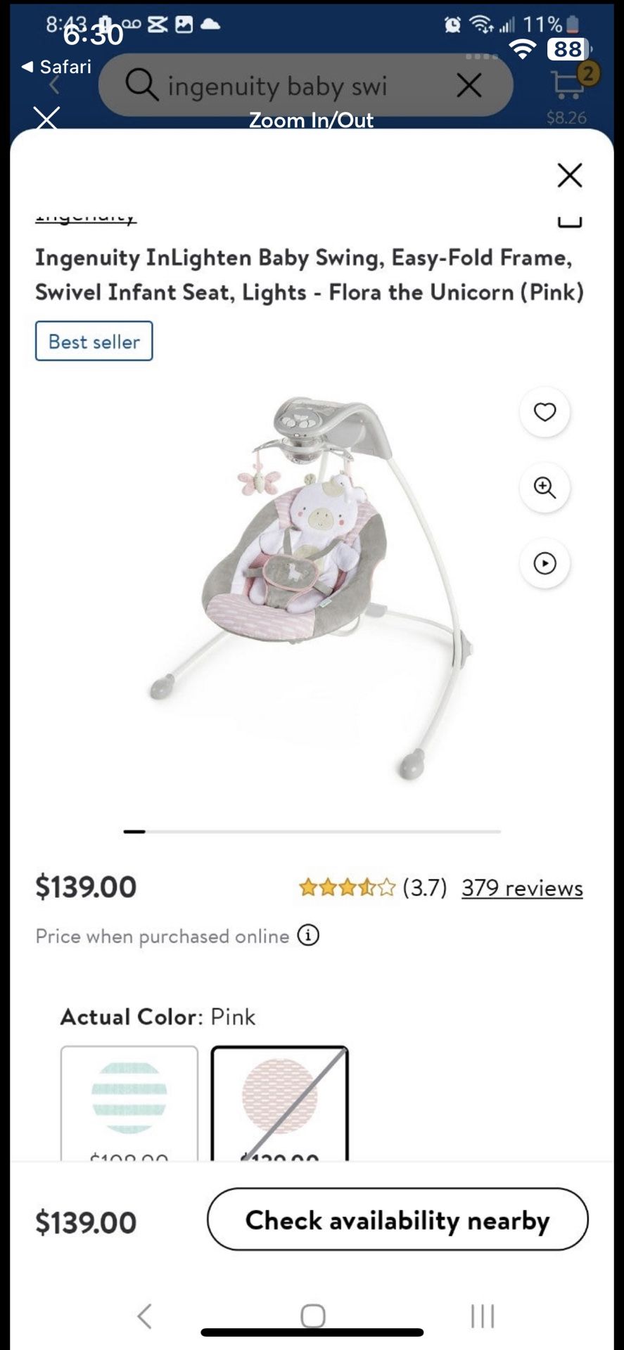 Pink Infant Swing 