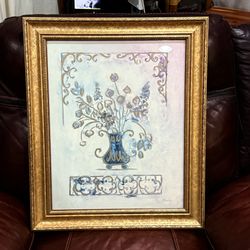 Vintage J. Combs Framed Floral Art Print • Ornate Gold Frame (20” x 24”)