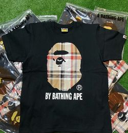 BAPE A Bathing Ape T Shirt Mens S/M Black Plaid Camo Head Logo Tee New With Tags