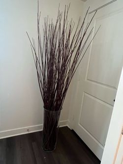 Tall Glass Vase with Decorative Dried Branches