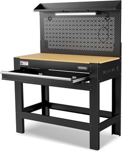 WORKPRO 45" Garage Workbench with Storage, Heavy-Duty Workbench with Pegboard, Power Outlets and