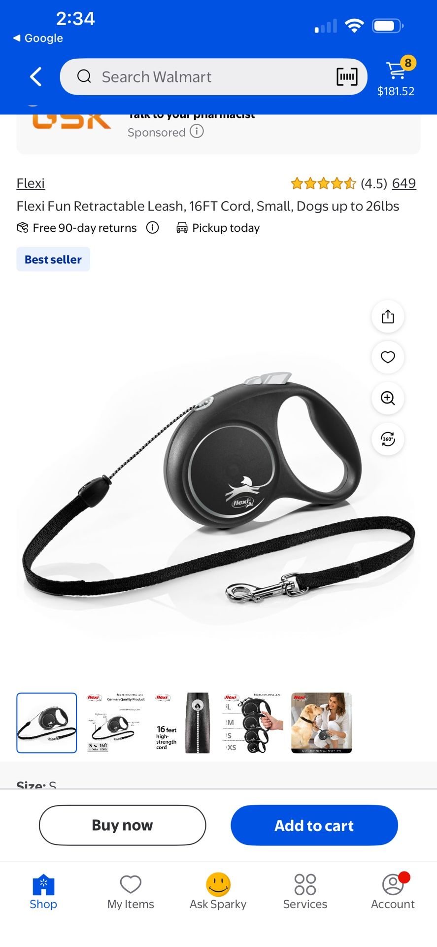 Flexi Retractable Dog Leash 16 ft Cord Small