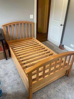 Twin bed, dresser, nightstand and mirror