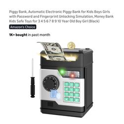 Brand new Piggy Bank, Automatic Electronic Piggy Bank for Kids Boys Girls with Password and Fingerprint Unlocking Simulation, Money Bank Kids Safe Toy