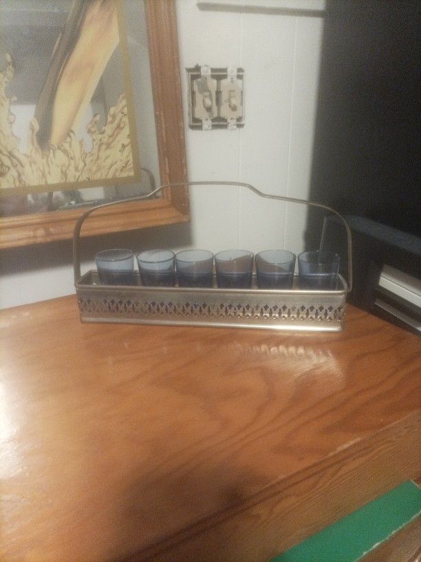 Japan Vintage Bar Set Ware Classy Blue Glass 