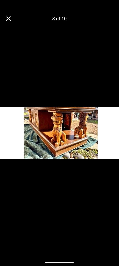 Asian Hand Carved Foo Dog Coffee Table 