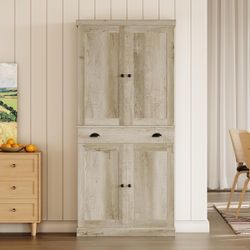 72" Kitchen Pantry Cabinet with Drawer and Sliding Racks wood pantry cabinet. 6 door shelves. 3 sliding racks. For kitchen, dining room, or hallway. R