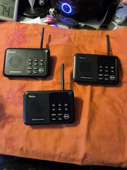 3 wireless intercom systems works great. 22 channel 100 codes one mile range