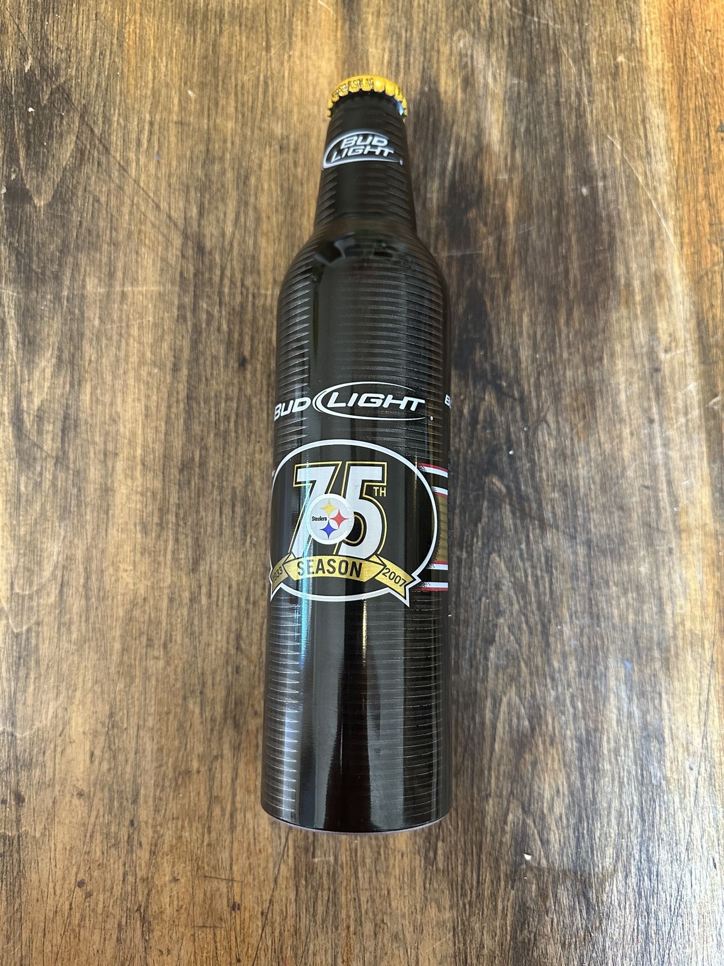 2007 Pittsburgh Steelers 75th Anniversary Bud Light Aluminum Bottle (Empty)