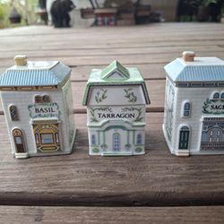 1989 Lenox Village Spice Jars Basil Tarragon Sage