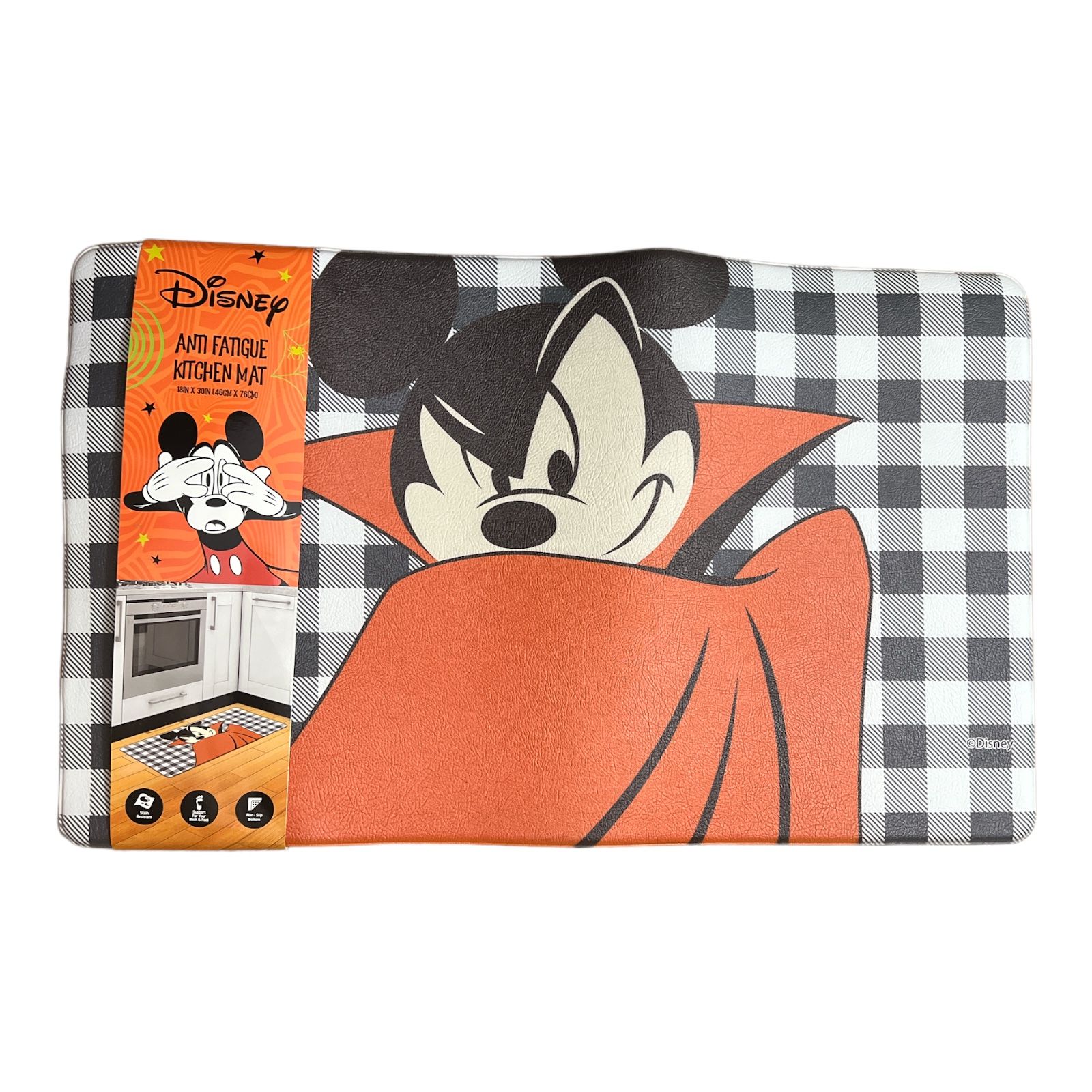 NEW Disney Vampire Mickey Mouse Kitchen Mat Anti Fatigue Halloween Buffalo Plaid 18x30