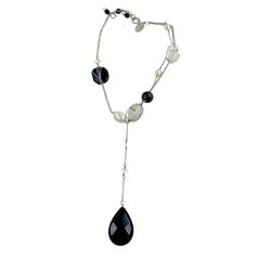 White House Black Market Y Lariat Necklace, 15 in, Art Deco Style, Various Materials, Silver Tone