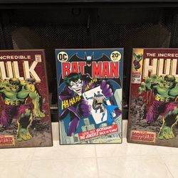 Comic Book Wall Art Set – Hulk & Batman Joker Panels – Retro Superhero Decor