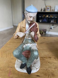 Vintage Bisque Figurines, Musician, Violin 