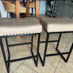 Set of 2 Almond & Black Counter Stools