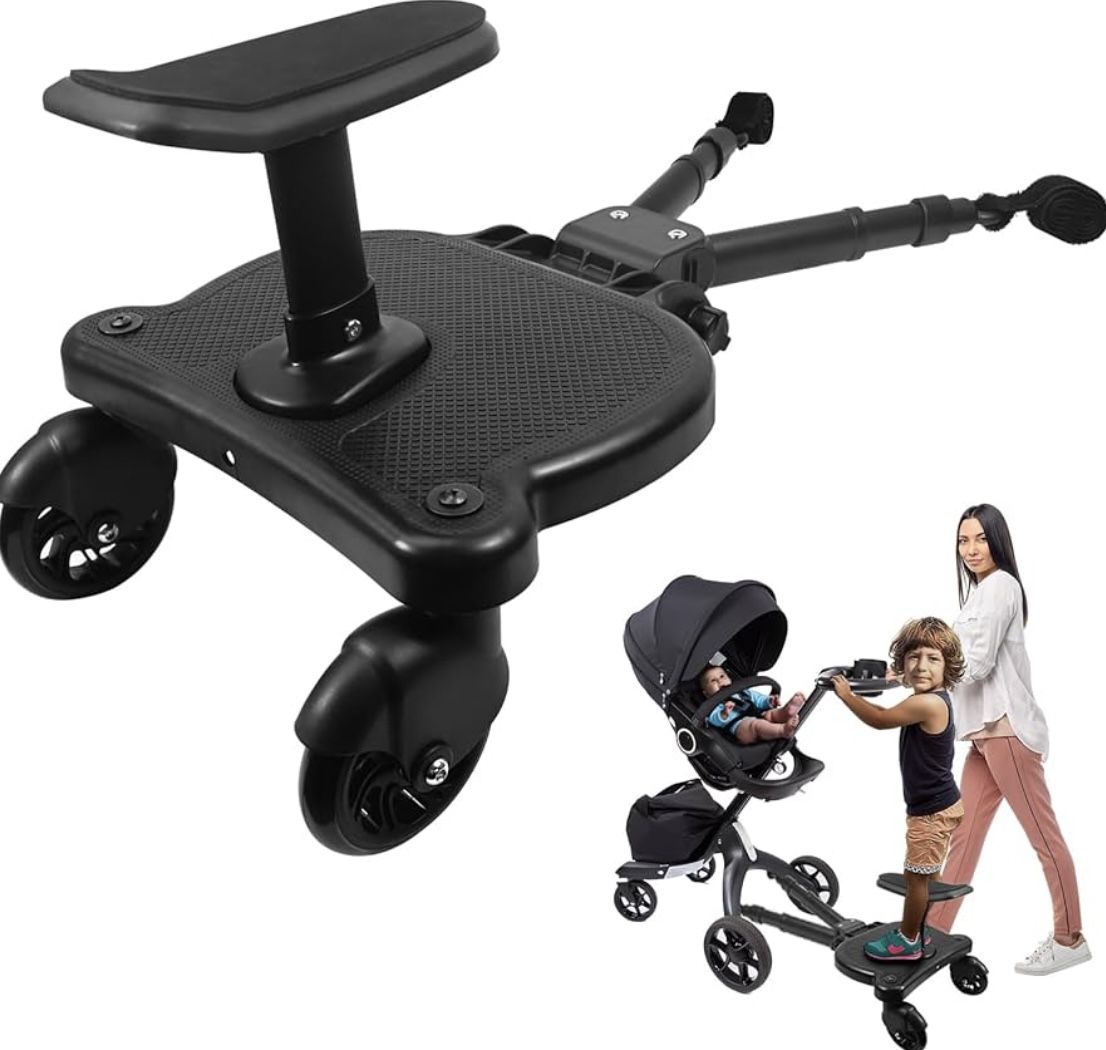 Universal Stroller Board with Detachable Seat, 2-in-1 Sit and Stand Buggy Board โ Black, Up to 55 lbs Capacity
