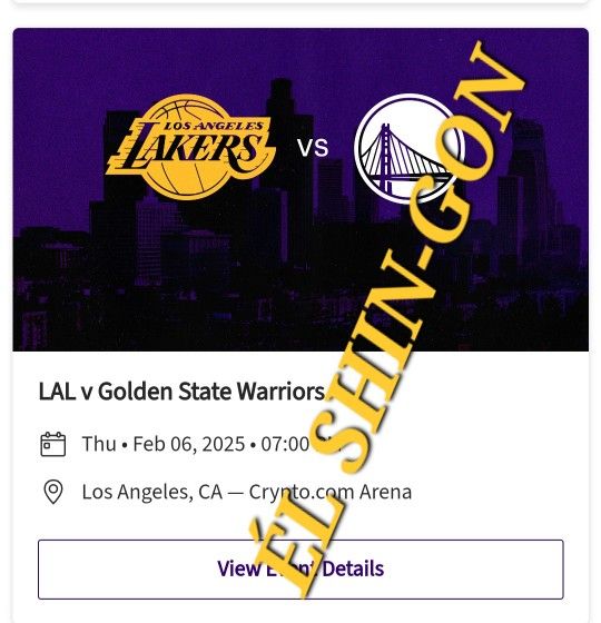 LAKERS vs. Warriors 4 Season Tickets 2/6/25 Section 321 Row 6 $225 EACH