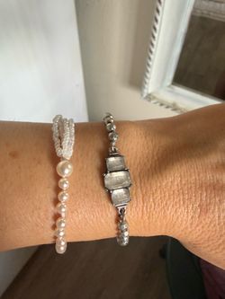 Vintage Crystal Sterling Delicate Silver Beaded tennis Bracelet