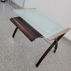 Sharper Image Glass Computer Desk w/ Custom Frosted Top & Keyboard Tray