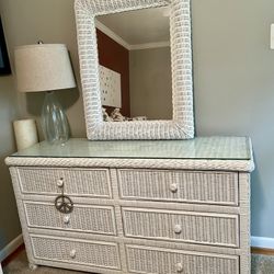 Matching Wicker Dresser, Mirror, Rocker Chair.