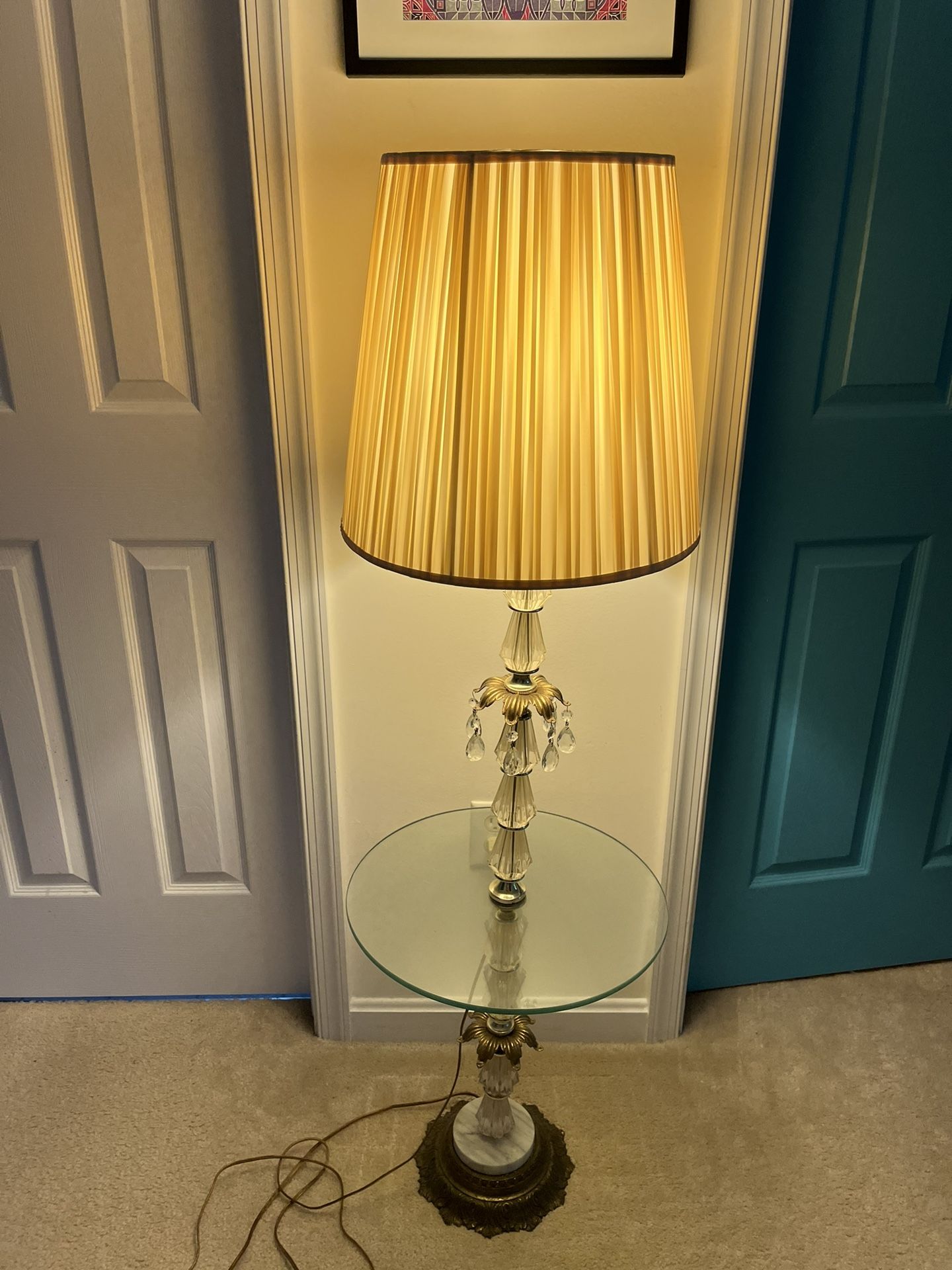 52” Tall Vintage 3 Way Floor Lamp With Marble Brass Base