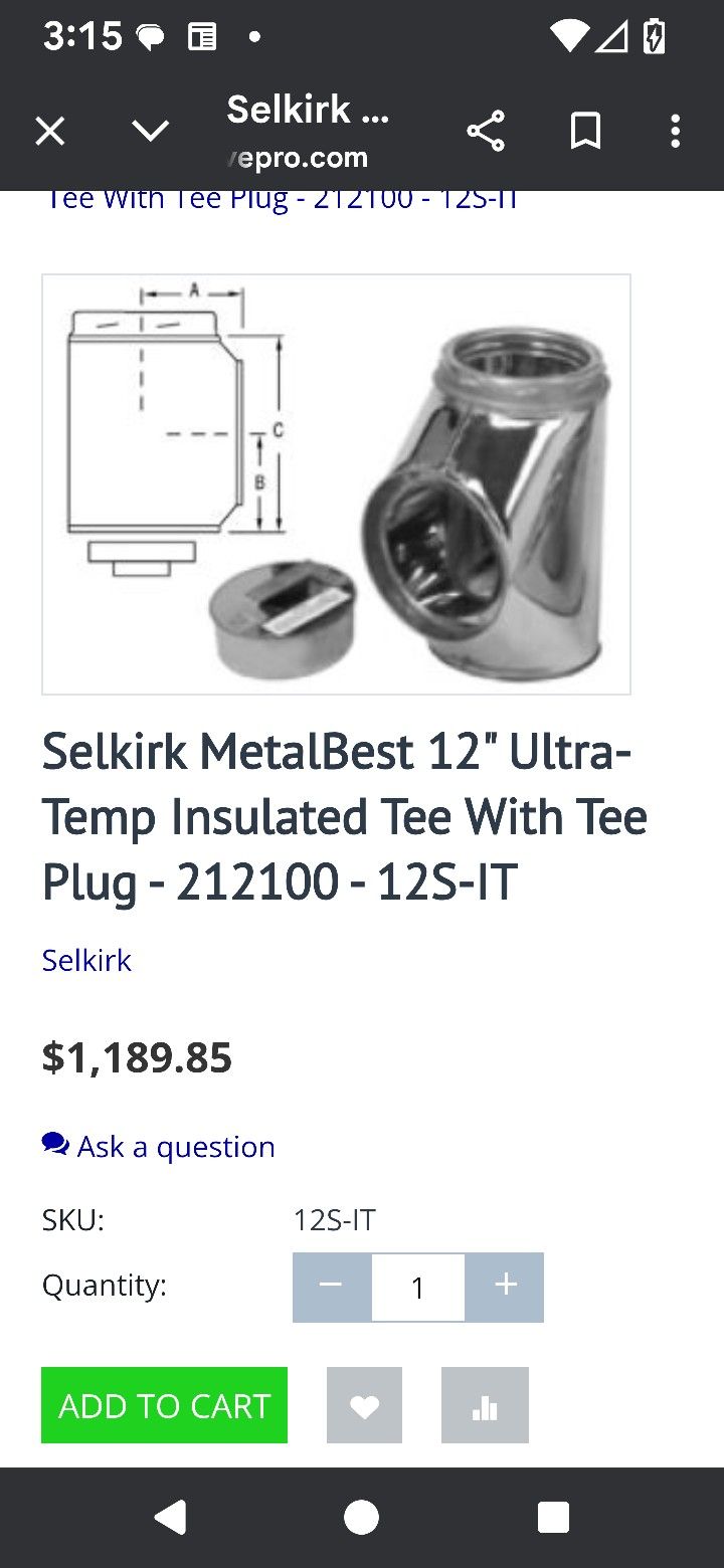Selkirk 12" Ultra Temp Insulated T with Plug
