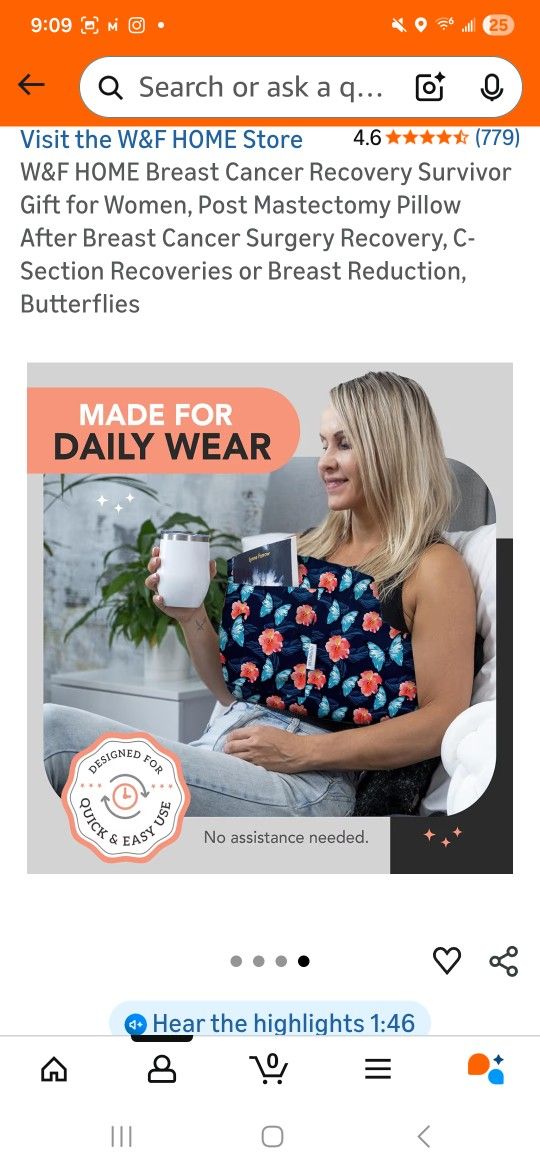 W&F HOME Breast Cancer Recovery Survivor Gift for Women, Post Mastectomy Pillow After Breast Cancer Surgery Recovery, C