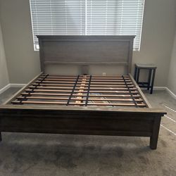 King size bed frame with matress ,shelf night stand table