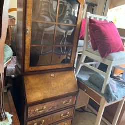 Burl Wood Secretary dresser Hutch 