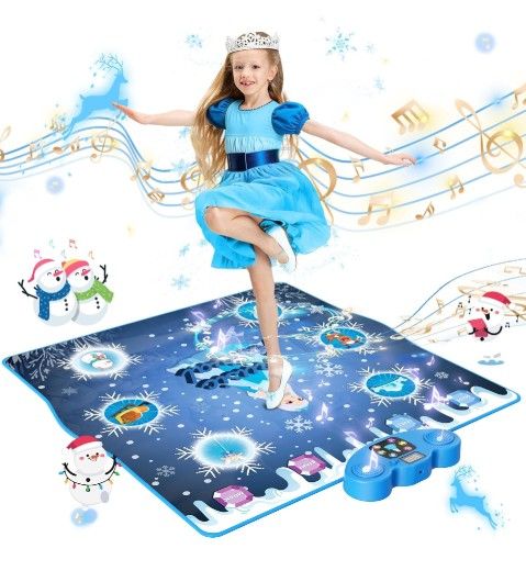 Dance Mat, Ice and Snow 6-Button Princess Dance Mat for Kids Ages 4-8, Bluetooth Music Control, 13 Built-in Music, 6 Game Modes Kids Dance Mat, Christ