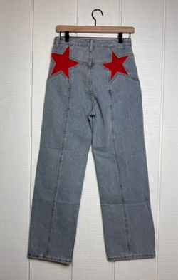 Women’s Y2K Light Wash Denim Jeans Red Star Back Pockets High Rise Size 28x28